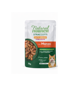 Natural Trainer Gatto Sterilizzato Straccetti con Manzo per Tratto Urinario Bustina 70 gr