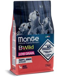 Monge BWild Low Grain All Breeds Puppy & Junior al Cervo Crocchette 2,5Kg